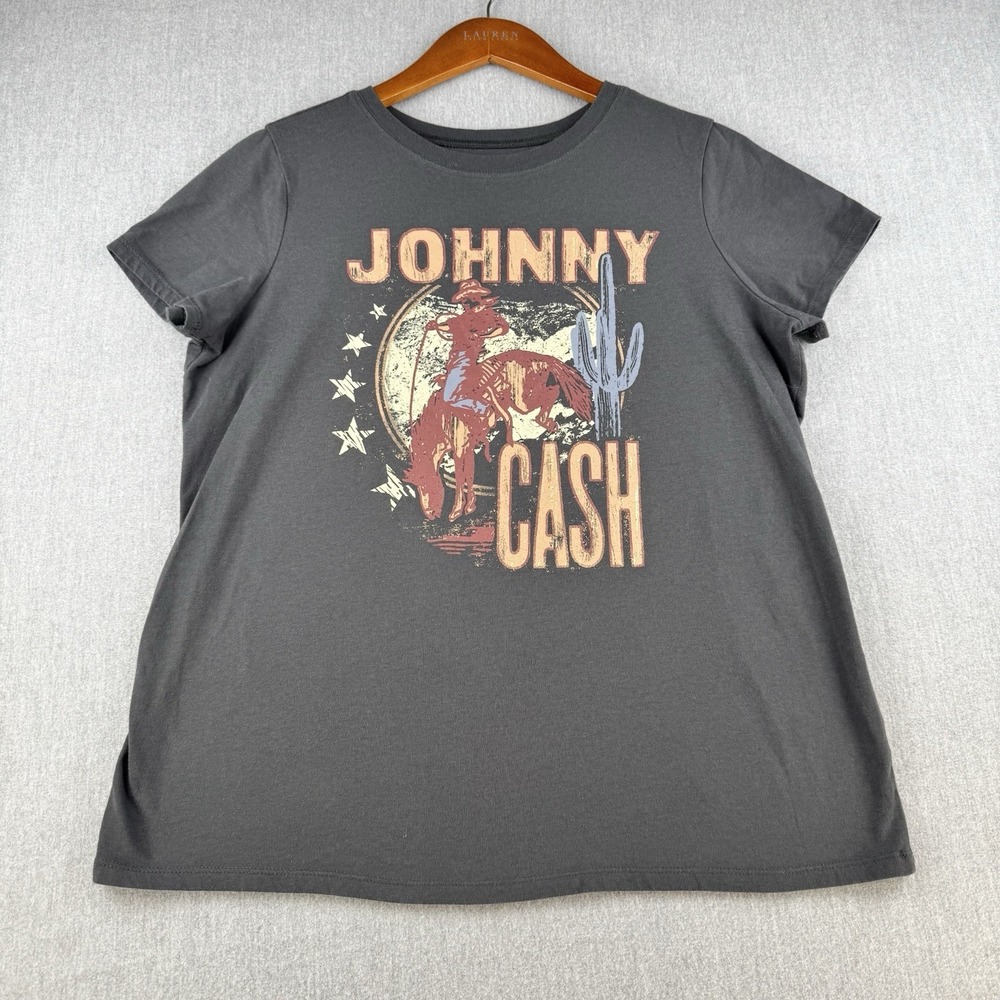 Torrid Johnny Cash Graphic T Shirt Womens 00 Gray Country Western Tee M L